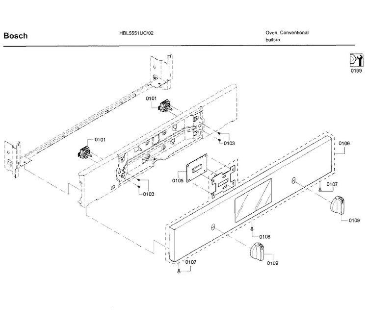 Control Panel Diagram and Parts List for HBL5551UC 02 Bosch Wall Oven