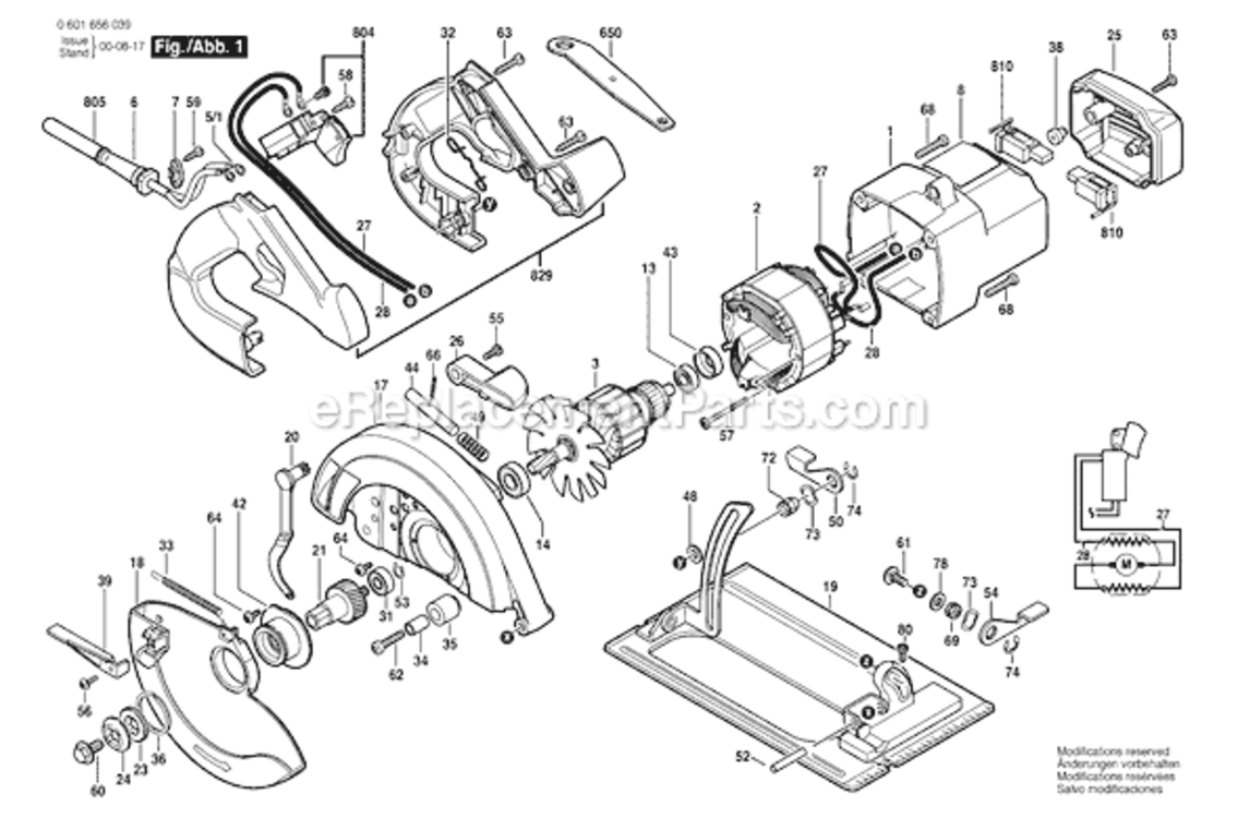 Page A Diagram and Parts List for B5700 0601656035 Bosch Circular Saw