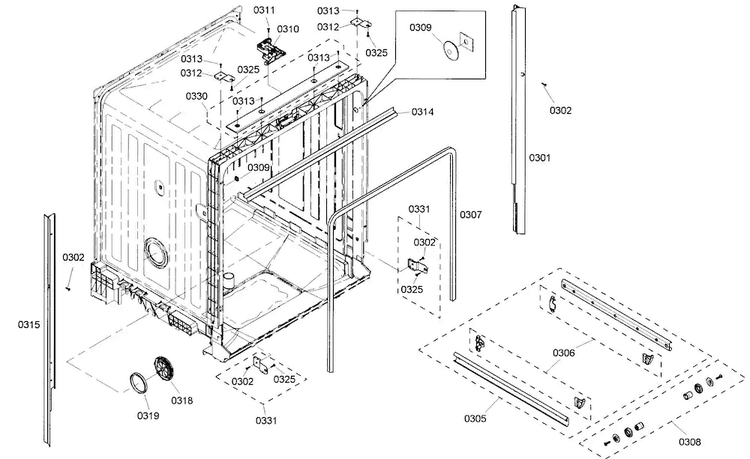 Cabinet Assy Diagram and Parts List for SHE4AM16UC 01 Bosch Dishwasher