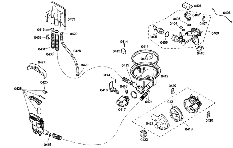 Pump Assy Diagram and Parts List for SHE55M02UC 48 Bosch Dishwasher