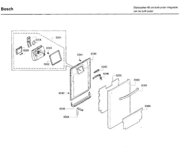 Door Diagram and Parts List for SPX68U55UC 37 Bosch Dishwasher