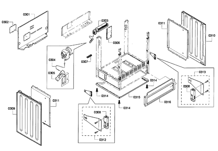 Frame Assy Diagram and Parts List for HEI7052U 05 Bosch Range