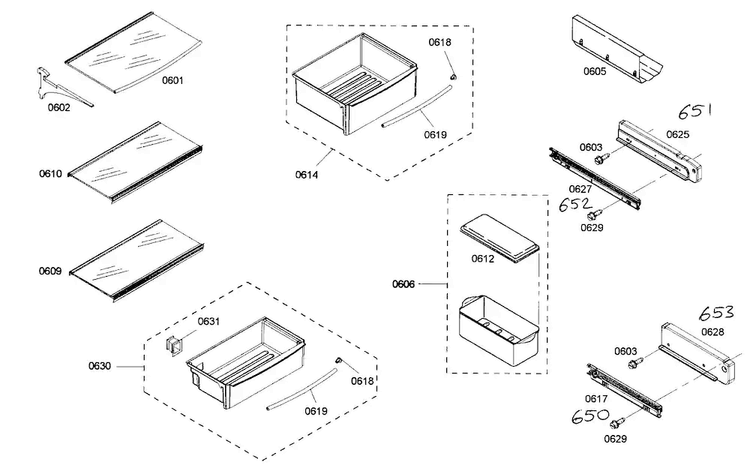 Shelf Assy 1 Diagram and Parts List for KBUIT4875E01  Thermador Refrigerator