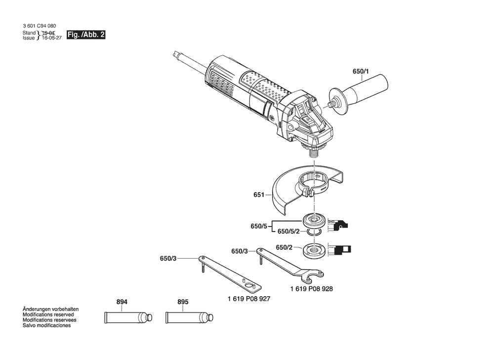 Section 2 Diagram and Parts List for GWS750-115 3601C940L3 Bosch Angle Grinder