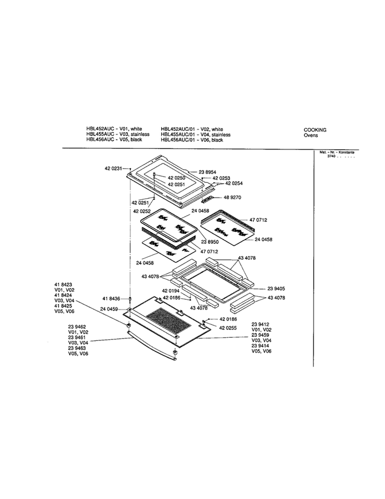 Lower Door Diagram and Parts List for HBL452AUC 01 Bosch Wall Oven
