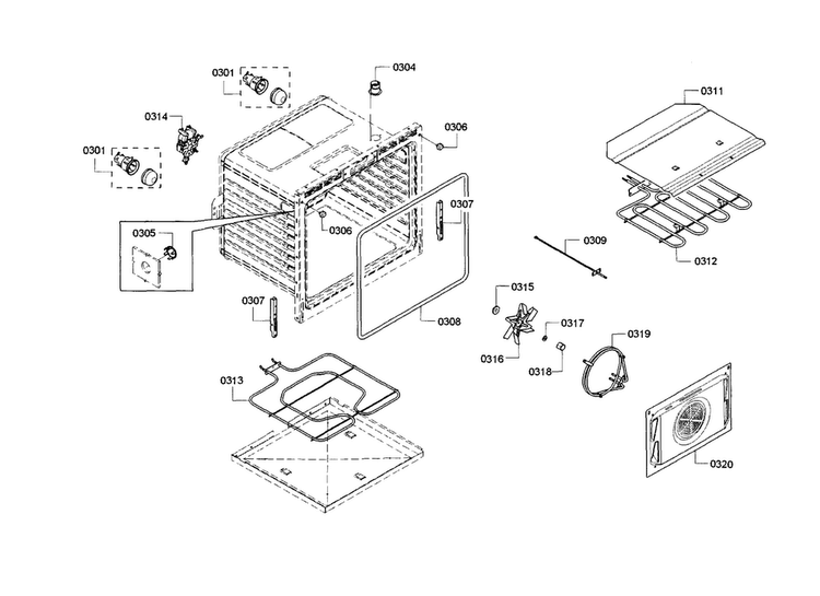 Cavity Diagram and Parts List for HBN5451UC 01 Bosch Wall Oven
