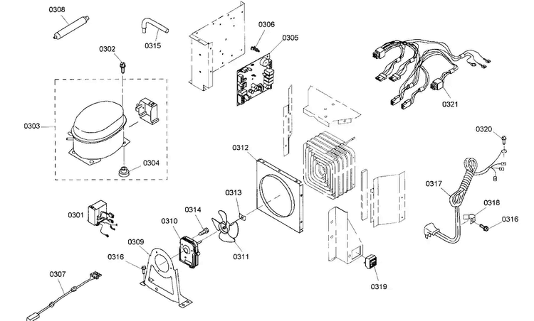 Compressor Assy Diagram and Parts List for KBUIT4255E 01 Thermador Refrigerator