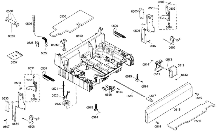 Base Assy Diagram and Parts List for SHE55M05UC 48 Bosch Dishwasher