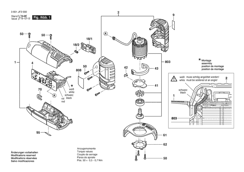 Section 1 Diagram and Parts List for GWS108V-76 3601JF2052 Bosch Angle Grinder