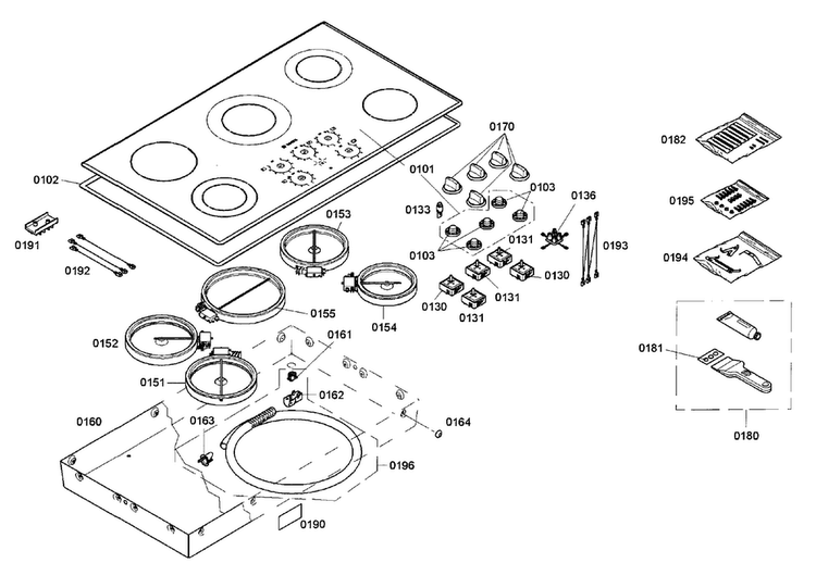 Cooktop Assy Diagram and Parts List for NEM9422UC 01 Bosch Cooktop