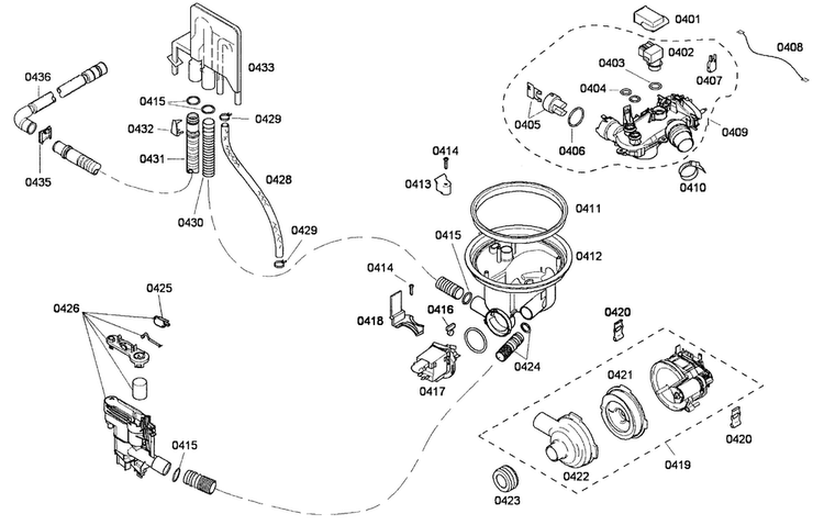 Pump Assy Diagram and Parts List for SHX65P05UC 53 Bosch Dishwasher