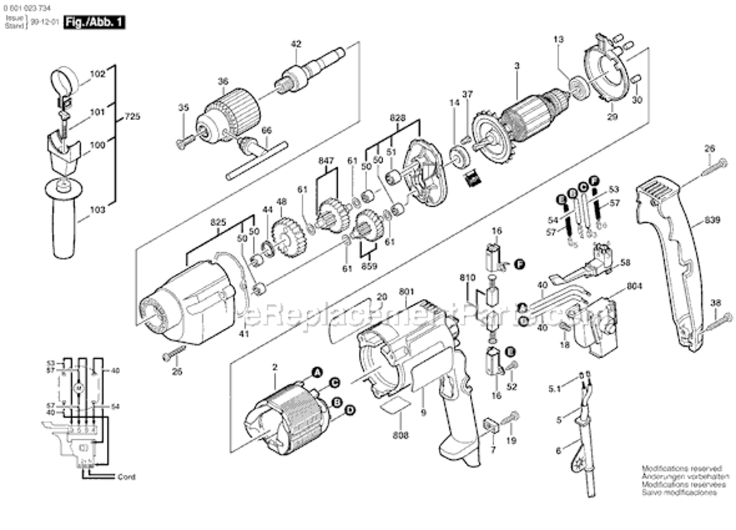 Page A Diagram and Parts List for B6280 0601023735 Bosch Electric Drill