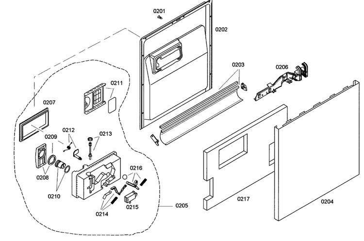 Door Assy Diagram and Parts List for SHE42L15UC 46 Bosch Dishwasher