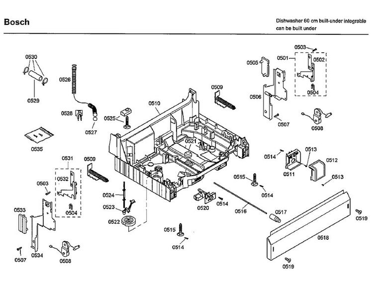 Base Diagram and Parts List for SHX33A02UC 42 Bosch Dishwasher