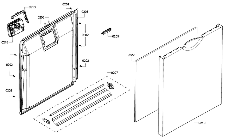 Door Diagram and Parts List for SHE3ARF5UC 07 Bosch Dishwasher