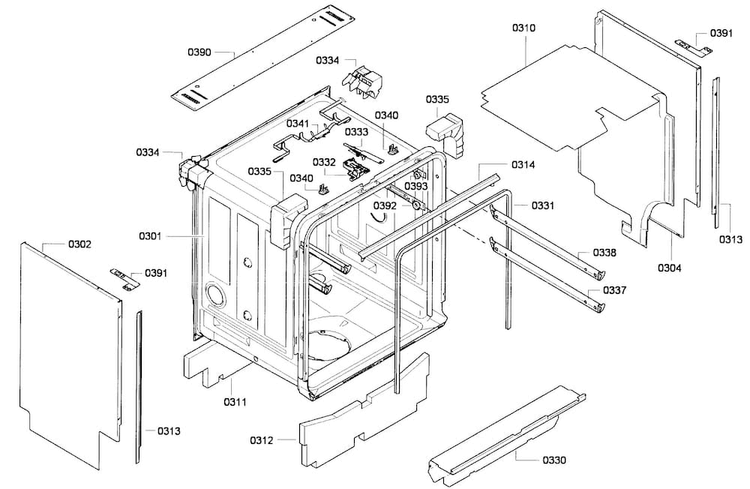 Cabinet Assy Diagram and Parts List for DWHD650GPR 01 Thermador Dishwasher