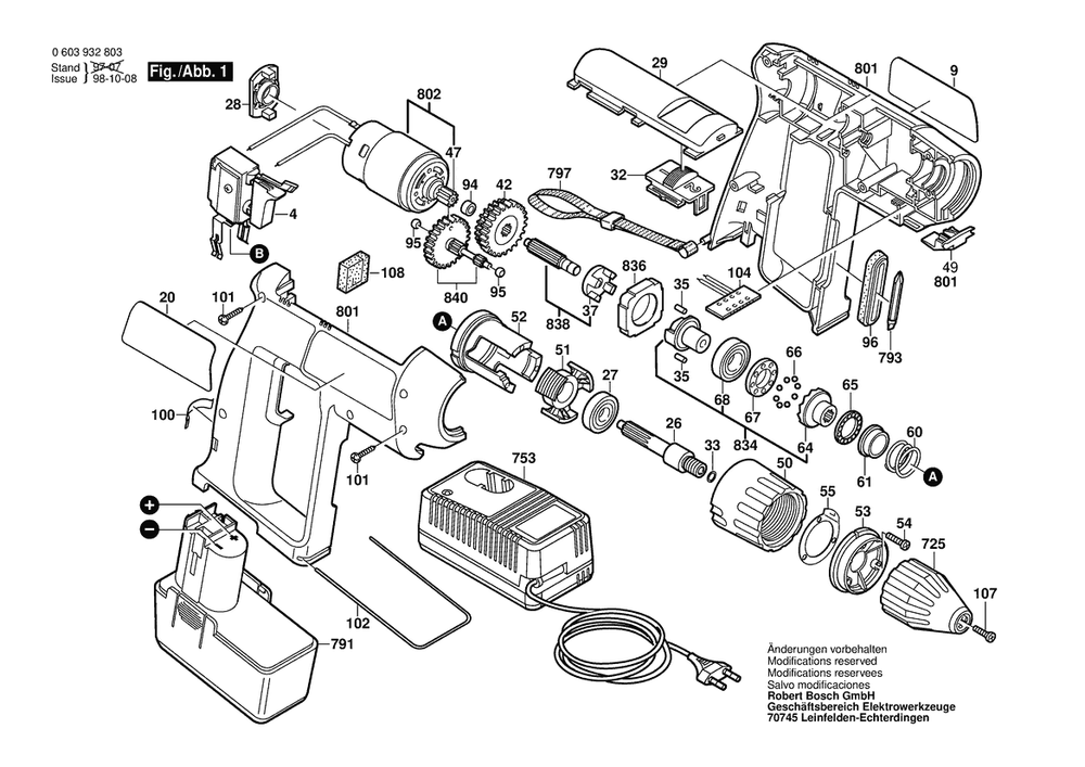 Section 1 Diagram and Parts List for 0603932827  Bosch Screwdriver