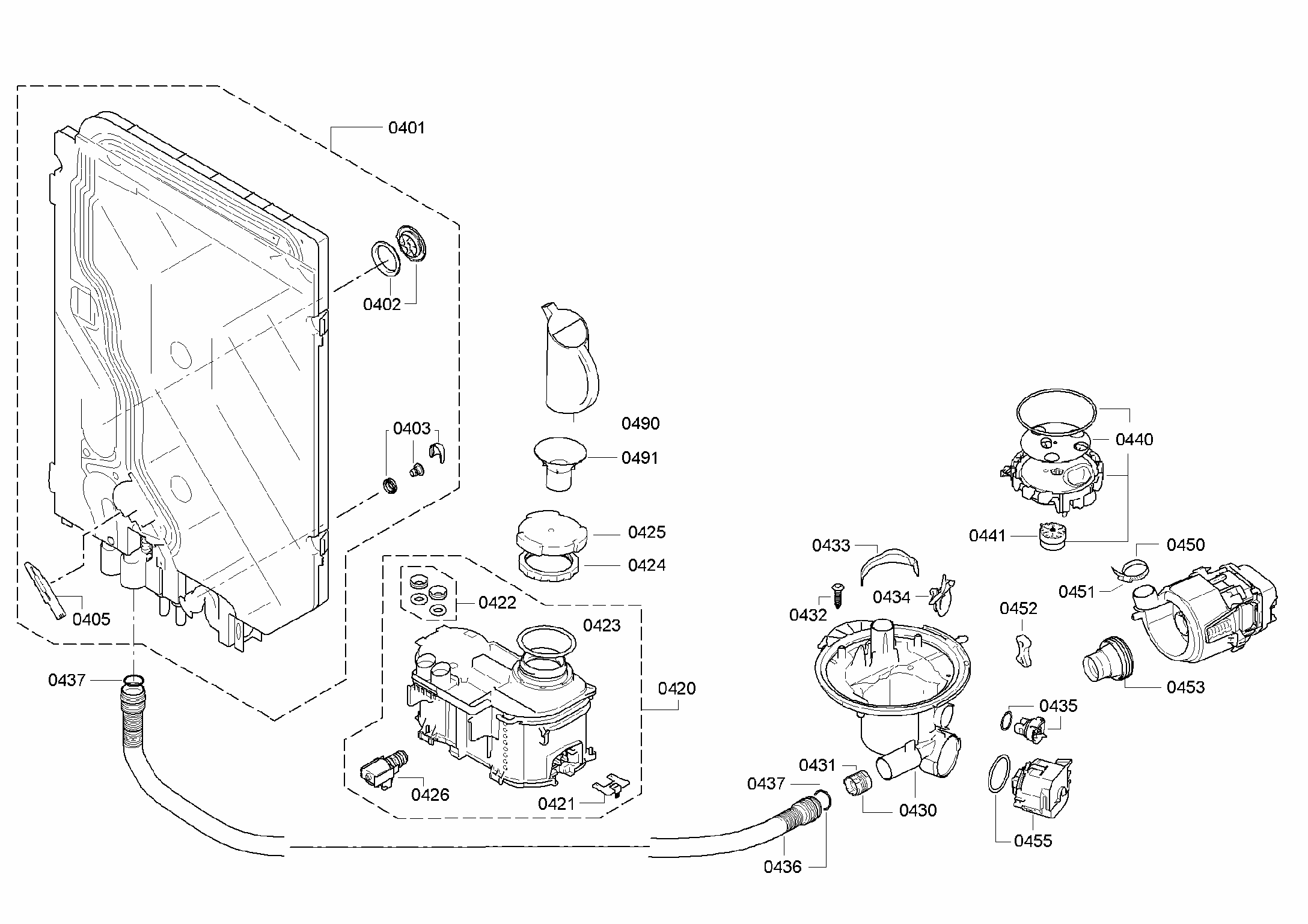 Pump Assy Diagram and Parts List for S47KMK15UC 22 Bosch Dishwasher