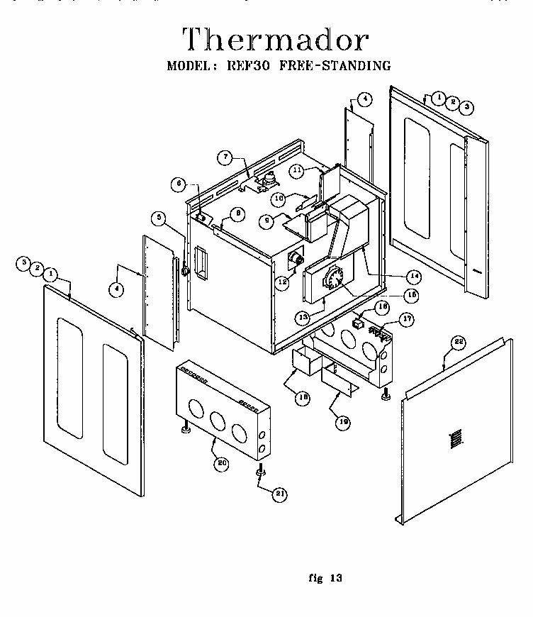 Free Standing Diagram and Parts List for REF30RS 9707 & UP Thermador Range