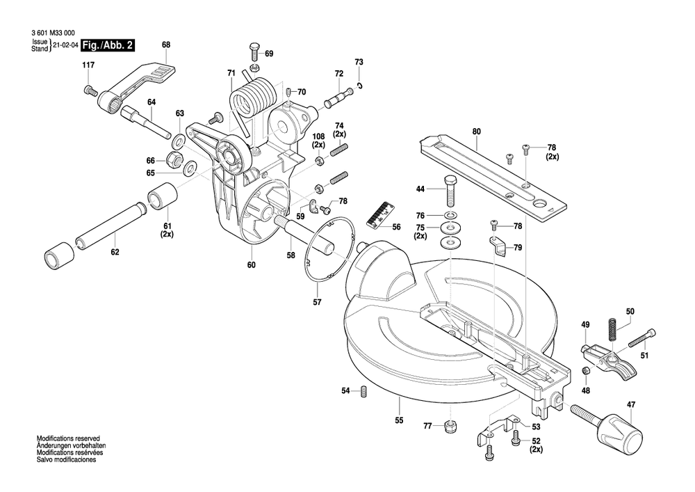 Diagram 2 Diagram and Parts List for GCM216 3 601 M33 0L0 Bosch Miter Saw