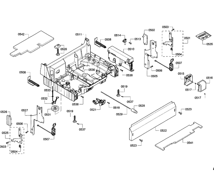 Base Assy Diagram and Parts List for SHV55R53UC 64 Bosch Dishwasher