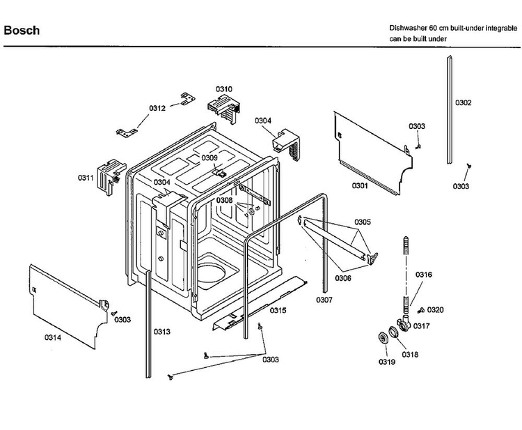 Frame Diagram and Parts List for SHX33A02UC 38 Bosch Dishwasher