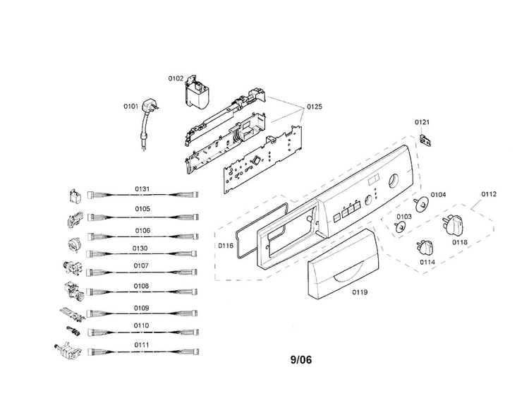 Control Panel Diagram and Parts List for WFL2090UC 01 Bosch Washer