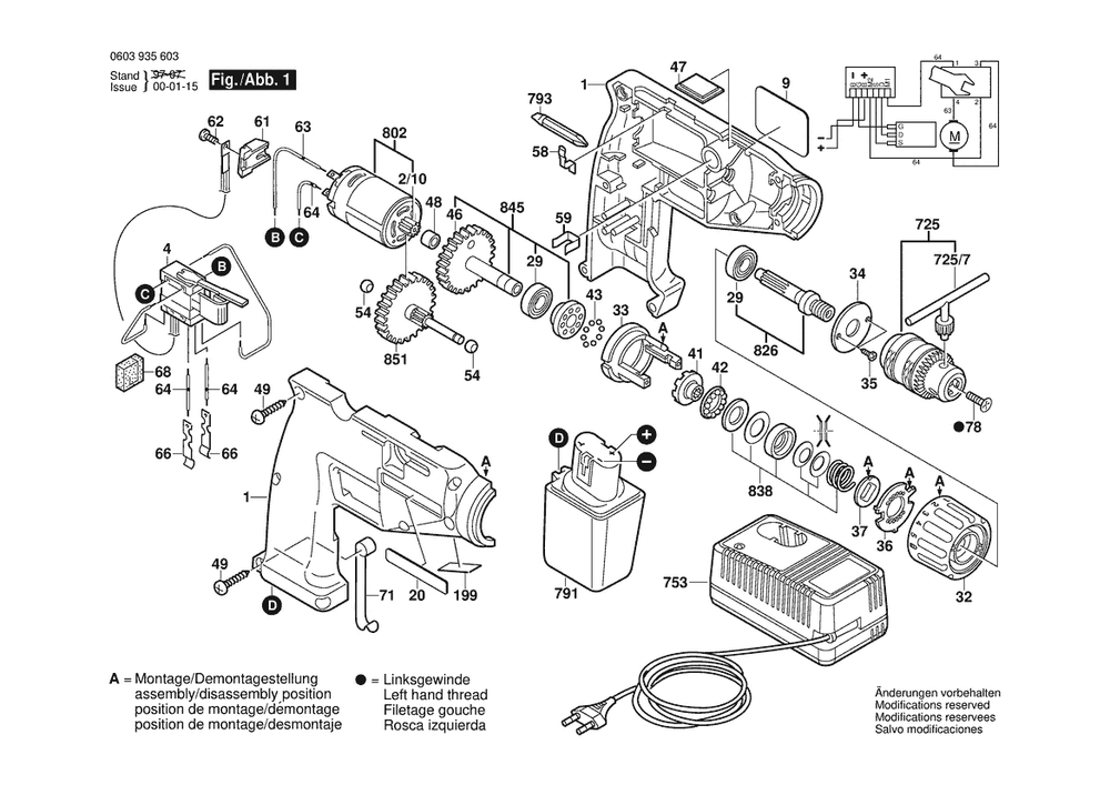 Section 1 Diagram and Parts List for 0603935627  Bosch Screwdriver