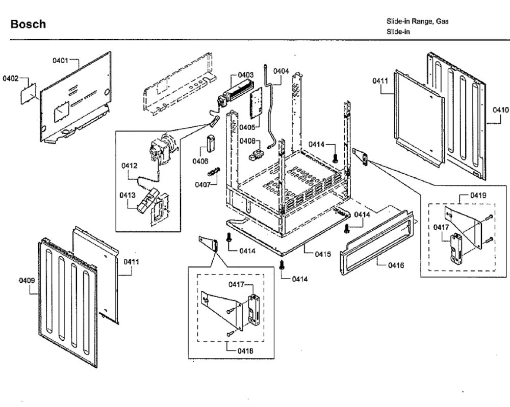 Cabinet Diagram and Parts List for HDI7282U 09 Bosch Range