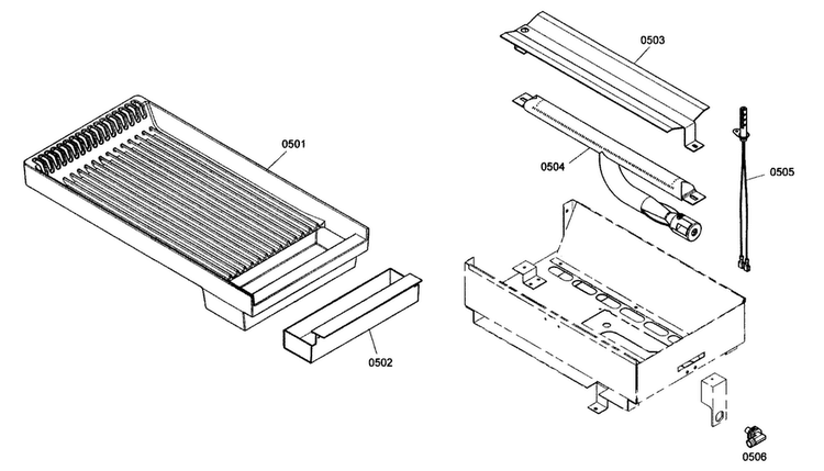 Grill Plate Diagram and Parts List for PRG364ELG01  Thermador Range