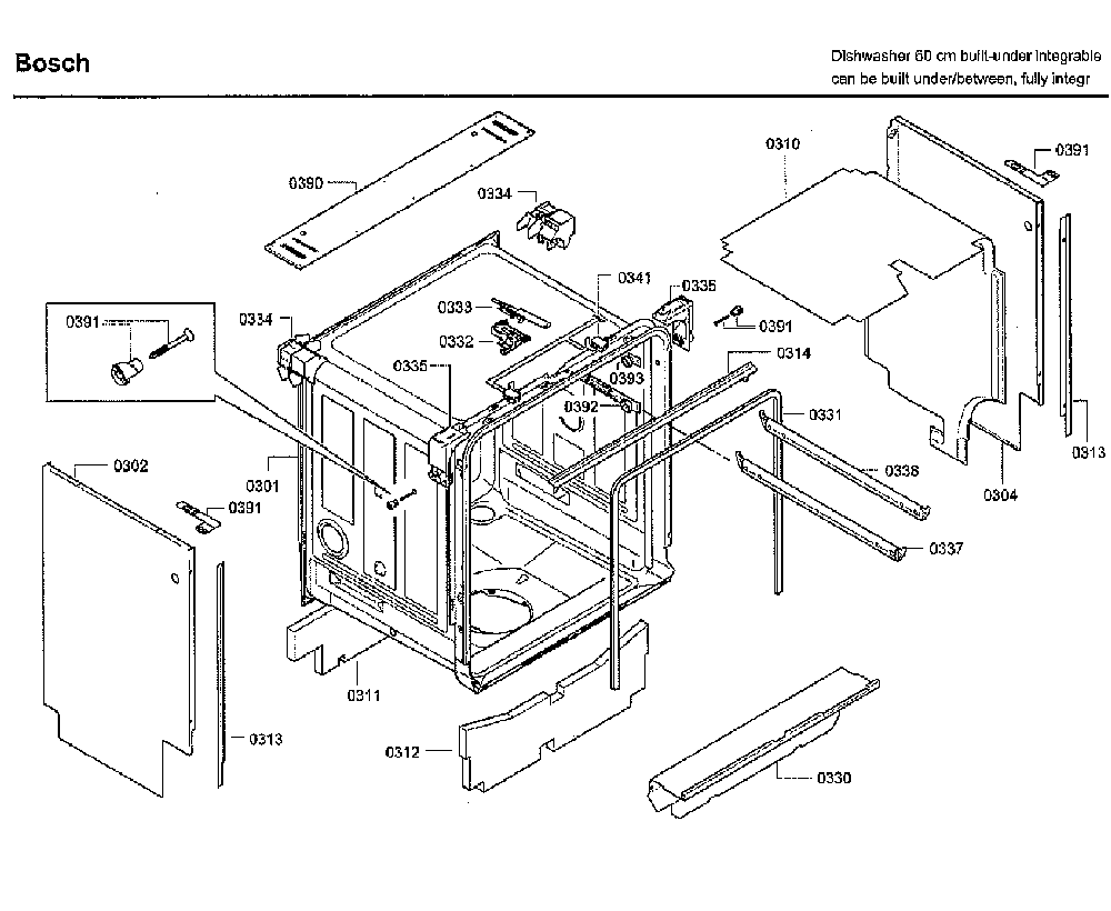 Cabinet Diagram and Parts List for SHV9PT53UC 01 Bosch Dishwasher