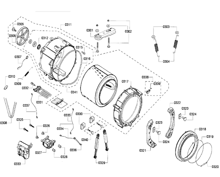 Drum Diagram and Parts List for WFMC5801UC 16 Bosch Washer