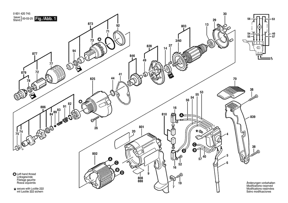 Section 1 Diagram and Parts List for GSR6-40TE 0601420745 Bosch Screwdriver