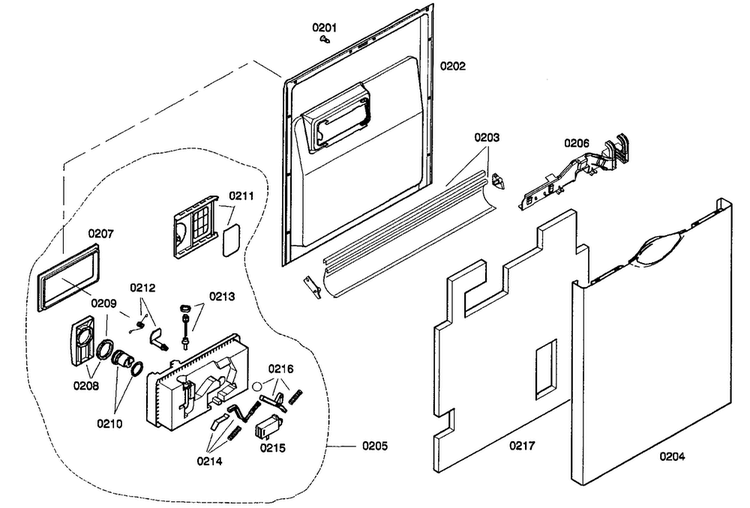 Door Assy Diagram and Parts List for SHE44C05UC 22 Bosch Dishwasher
