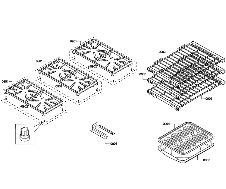 Grates/shelfs Diagram and Parts List for PRD366GHU 04 Thermador Range
