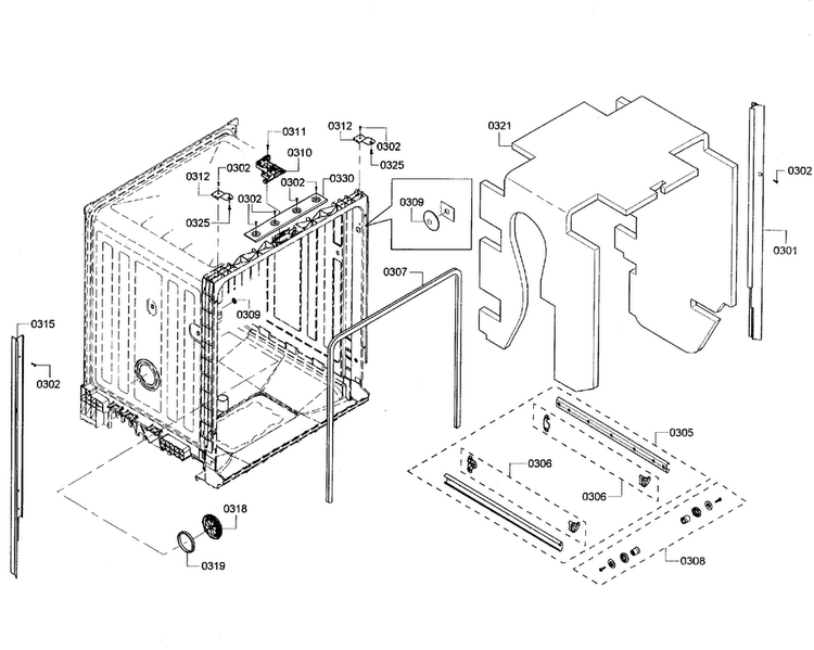 Cabinet Diagram and Parts List for SHX3AR52UC 06 Bosch Dishwasher