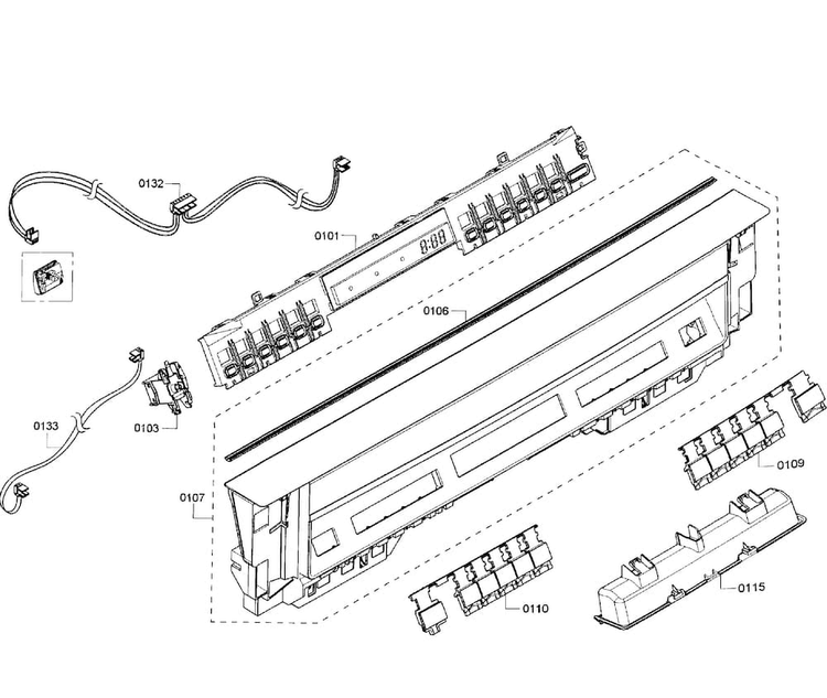 Control Panel Diagram and Parts List for SHE65T56UC 01 Bosch Dishwasher