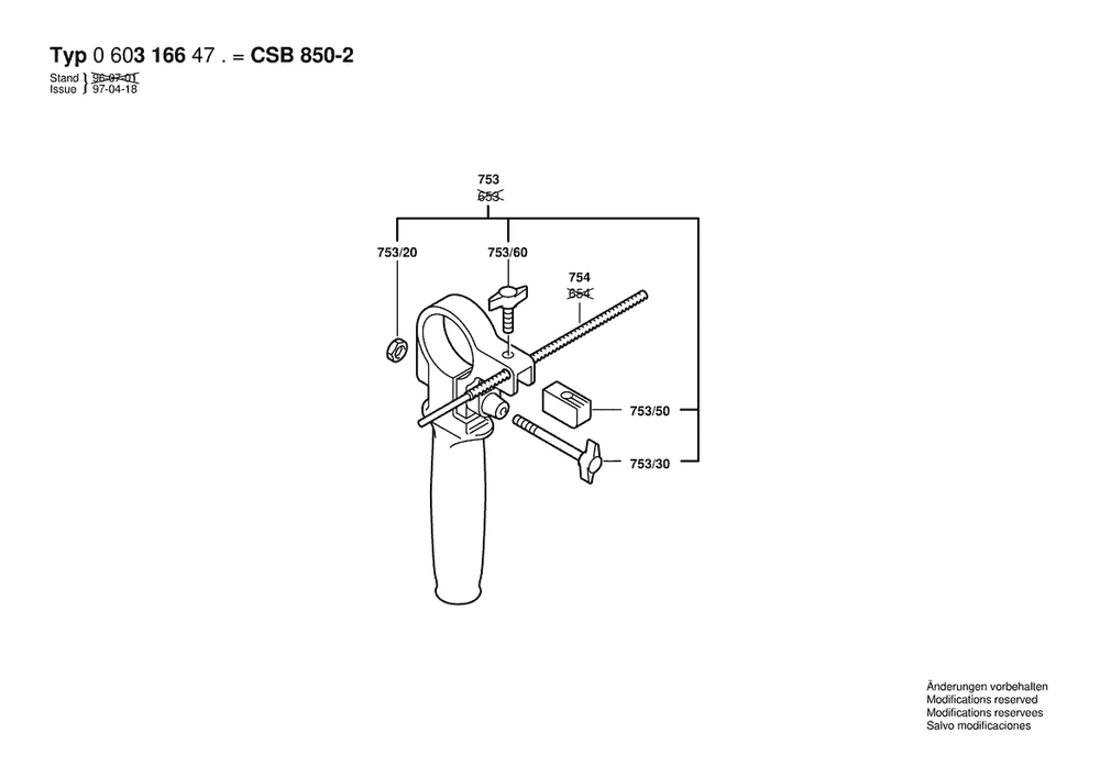 Section 2 Diagram and Parts List for CSB850-2RET 0603166477 Bosch Hammer Drill