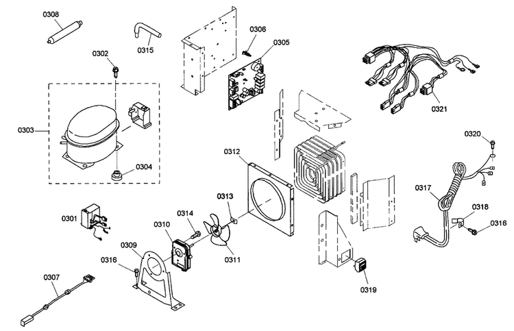 Compressor Assy Diagram and Parts List for KBUIT4855E01  Thermador Refrigerator