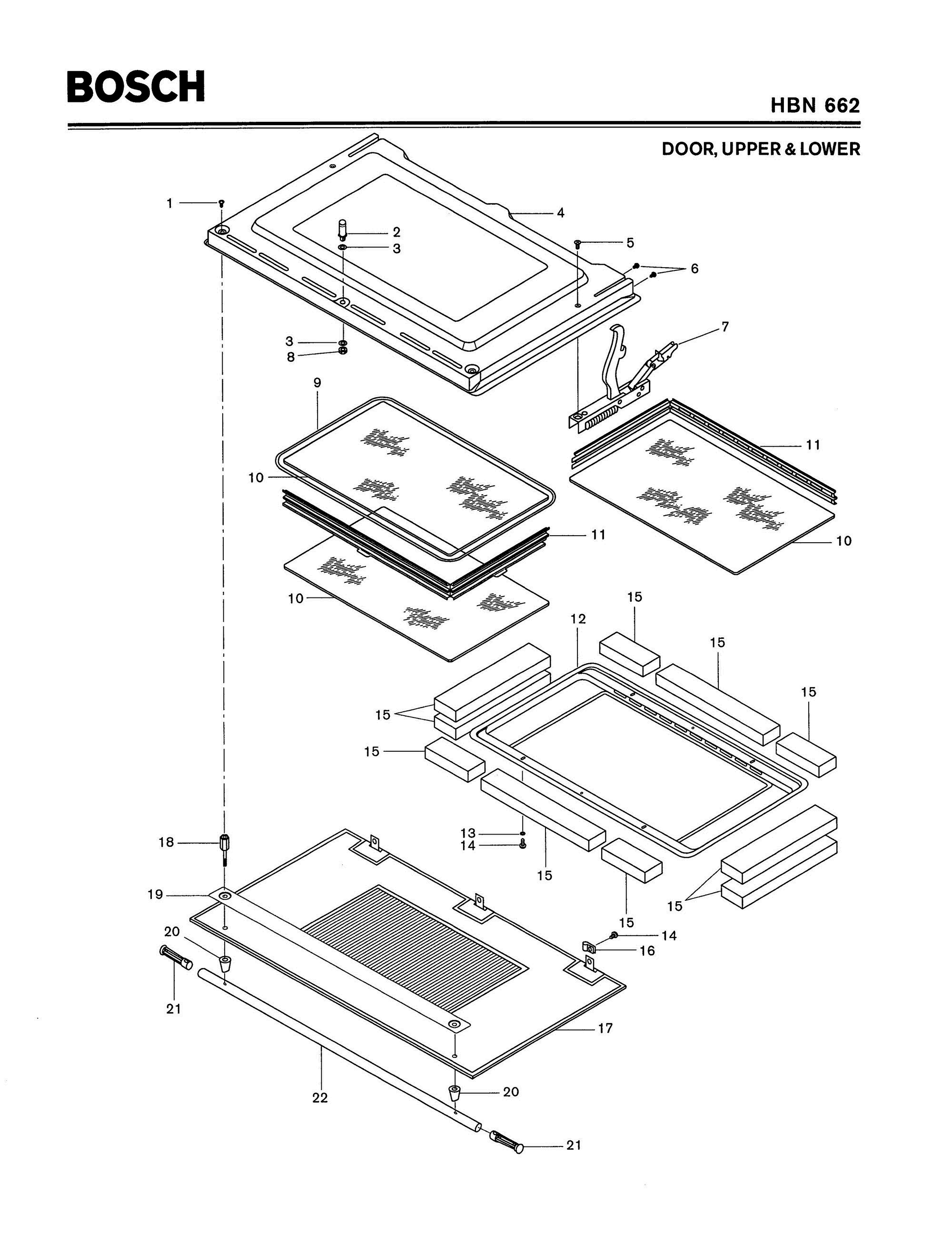 06 - DOOR, UPPER & LOWER Diagram and Parts List for HBN662  Bosch Range