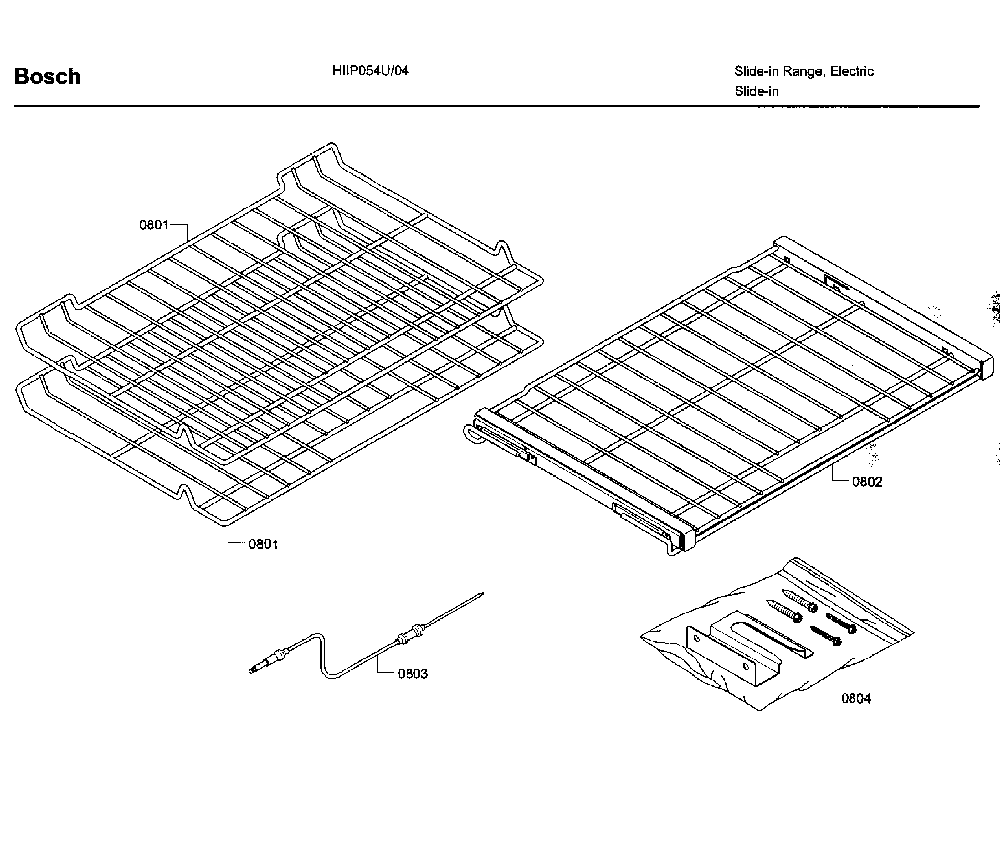 Rack Diagram and Parts List for HIIP054U 04 Bosch Range