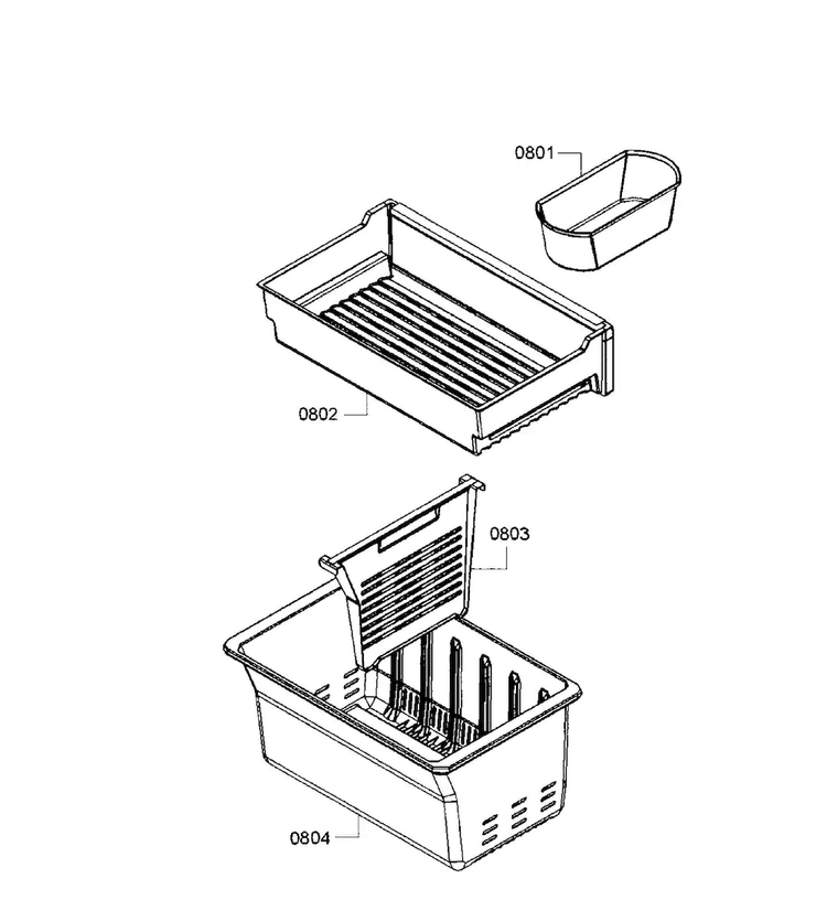 Freezer Bucket Diagram and Parts List for B26FT80SNS 01 Bosch Refrigerator
