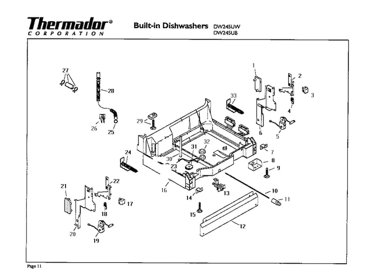 Base Diagram and Parts List for DW245UB  Thermador Dishwasher