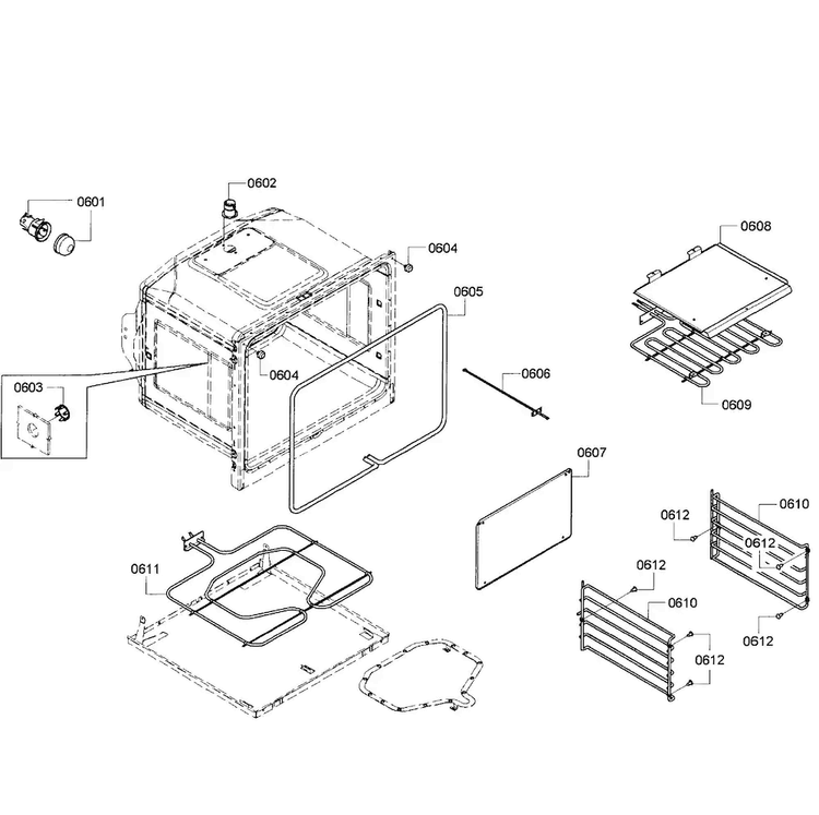 Oven Lower Diagram and Parts List for HBN3550UC 10 Bosch Wall Oven