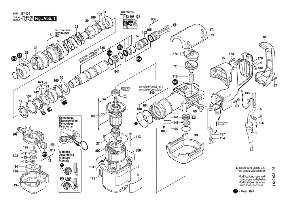 Section 1 Diagram and Parts List for GSH388 0611387039 Bosch Demolition Hammer