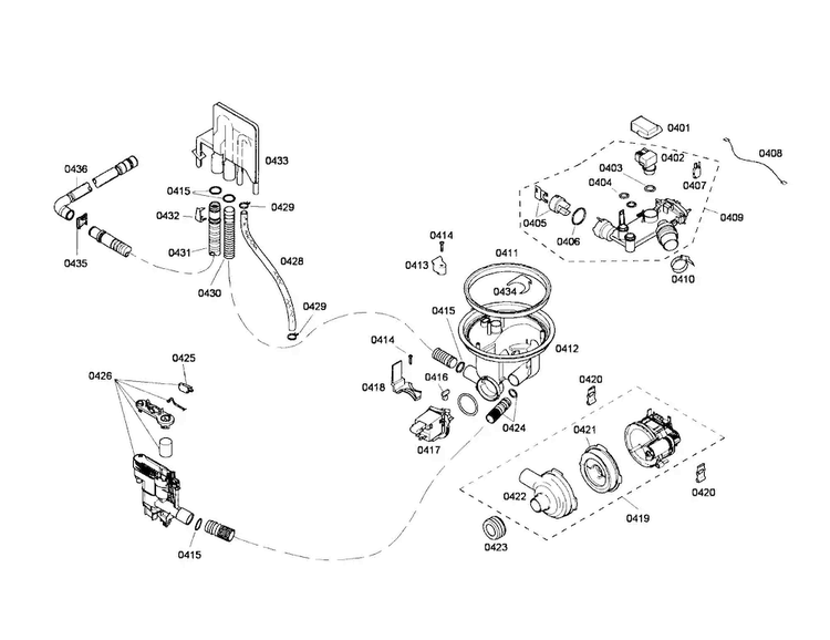 Heater/sump/pump Diagram and Parts List for SHE55P05UC 53 Bosch Dishwasher
