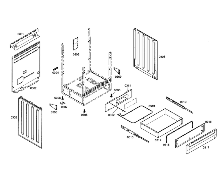 Drawer/side Panels Diagram and Parts List for HES7252U 01 Bosch Range