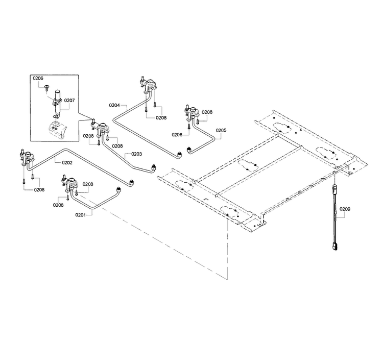Gas Valve Assy Diagram and Parts List for NGM8065UC 01 Bosch Cooktop