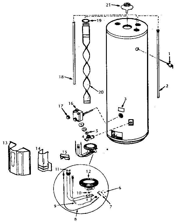 Replacement Parts Diagram and Parts List for 153334850  Kenmore Water Heater