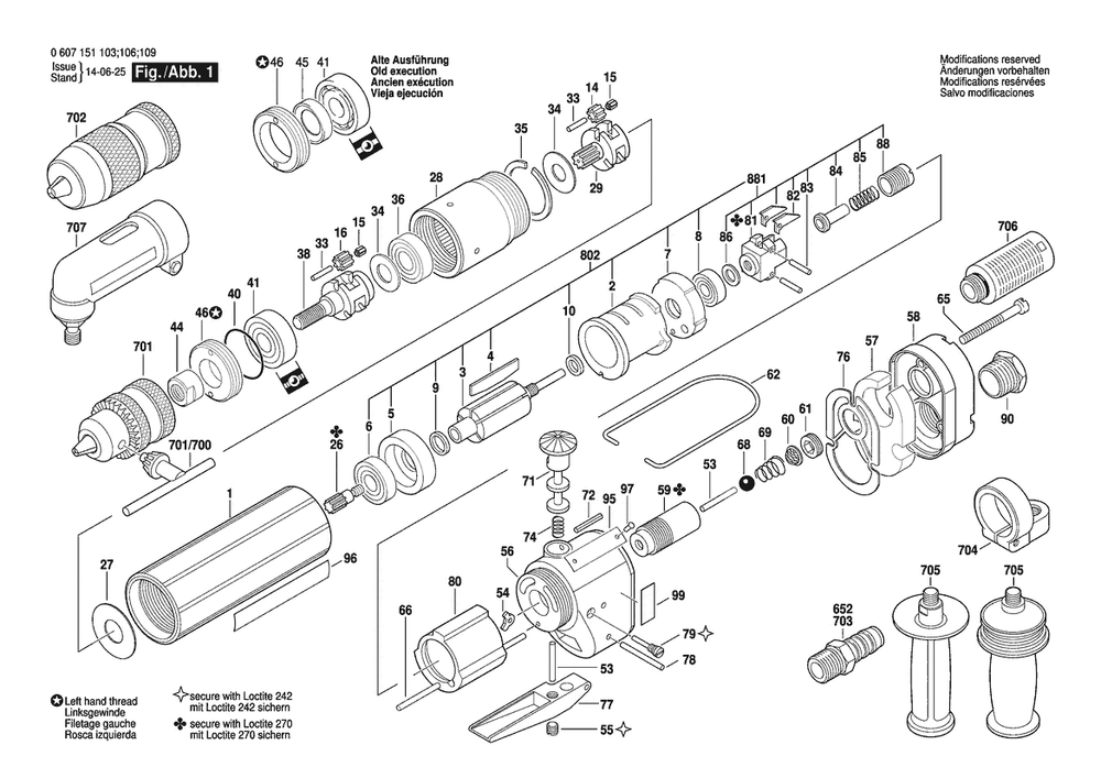 Section 1 Diagram and Parts List for 0607151106  Bosch Drill